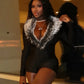 Luxury Fur Deep V Collar Romper Women Full Sleeve Sexy Skinny Fitness Activity Streetwear Hipster Workout Playsuit