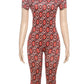 Backless Romper Women Fitness Tight Stretch Colorful Print Summer O-Neck Short Sleeve Slim Activity Workout Playsuits