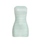 Sexy Strapless Mini Dress Woman Summer Trend Wrap Chest Stripe Print Backless Sleeveless Midnight Fashion Clubwear