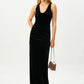 Women Black Velvet Sexy Maxi Dress Sleeveless Deep U Neck Ruched Waist Back Split Bodycon Long Evening Party Dress
