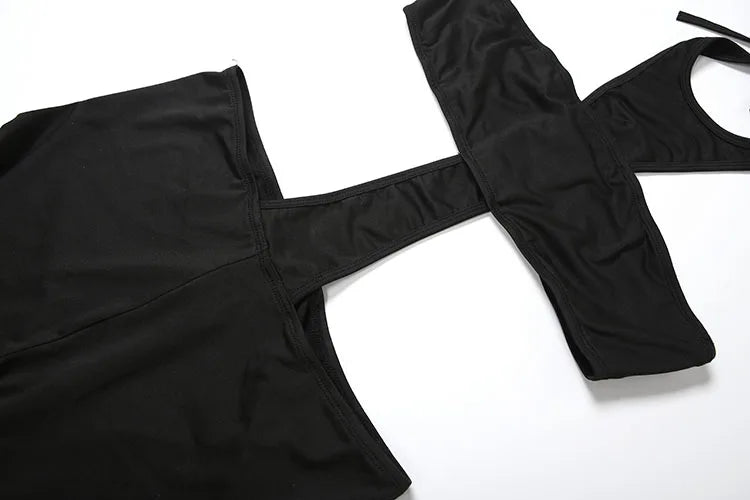 Fitness Women 2 Piece Set Stretch Tube Top+Skinny Halter Jumpsuit Street Matching Party Midnight Sexy Backless Overalls