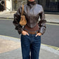 Pu Irregular Crop Jacket Women Turtleneck Zip Button Full Sleeve Wild Sexy Hottie Street Midnight Club Hipster Coat
