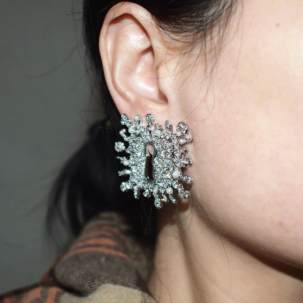 Gorgeous Shiny Rhinestone Gems Geometric Dangle Earrings for Women Jewelry Fashion Brand Ladys' Statement Earrings Accessories