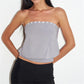 Y2K Button Trim Strapless Tube Top Women Elastic Waist Hem Bandeau Sleeveless Off Shoulder Cropped Blouse Streetwear