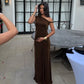 Twisted One Shoulder Sleeveless Maxi Dresses for Elegant Woman Brown Sexy Party Outfits