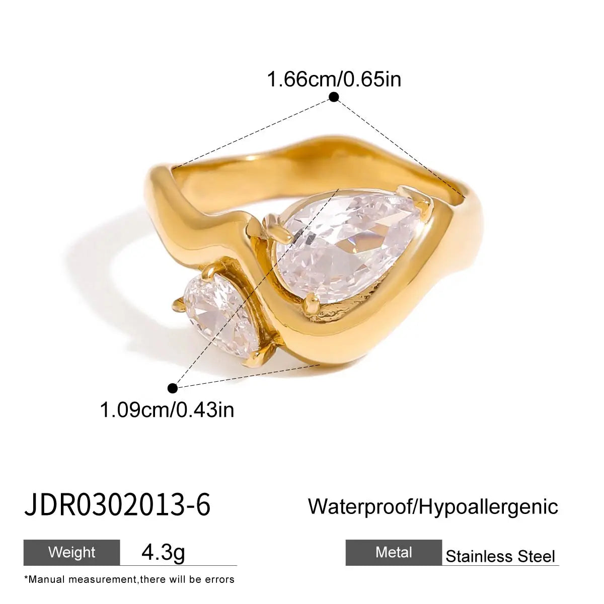 18K Gold Plated Stainless Steel Geometric Fashion Ring Waterproof Anti Allergic colorfast Fashion Jewelry Unisex 2024
