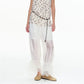 Women Boho Sheer Loose Harem Pants Drawstring Elastic Waist Lace Ruffle Hem Casual Beach Cover Up Trousers With Pockets