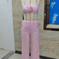 Women's 3 Piece Bikini Set Fashion Dot Print Halter Neck Bra Triangle Thong Bathing Suit with Cover Up Pants
