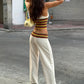 Letter Print 2 Piece Set Woman Colorful Striped Halter Low-Neck Backless Tank Tops+Flare Pants Casual Fashion Suits