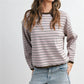 Contrast Rib Crew Neck Striped Long Sleeve T Shirt Drop Shoulder Loose Cropped Basic Casual Pullover Top for Fall Winter