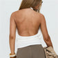 Women Cowl Neck Halter Top Tortoise Ring Decor Sleeveless Deep V Backless Slim Fit Cropped Y2K Party Street Blouse