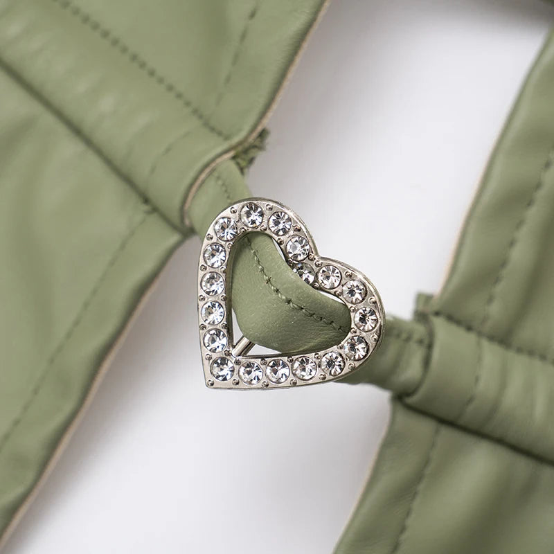 Fashion Heart Metal Trim Faux Leather Mini Dress Woman Lace-Up Halter Deep V-Neck Backless Hot Girls Street Sexy Bodycon