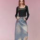 Cropped Long-Sleeve T-shirt with Letter Print, Y2K U-Neck Streetwear Tops for Women, Fashion Casual Tee for Daily Outfit
