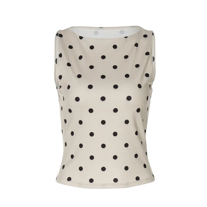 Fashion Polka Dot Print Tank Tops for Woman Clothing Crew Neck Sleeveless Top