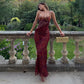 Floral Print Burgundy Maxi Dresses for Woman Sexy Bodysuit Mesh Patchwork Party Dress 2026