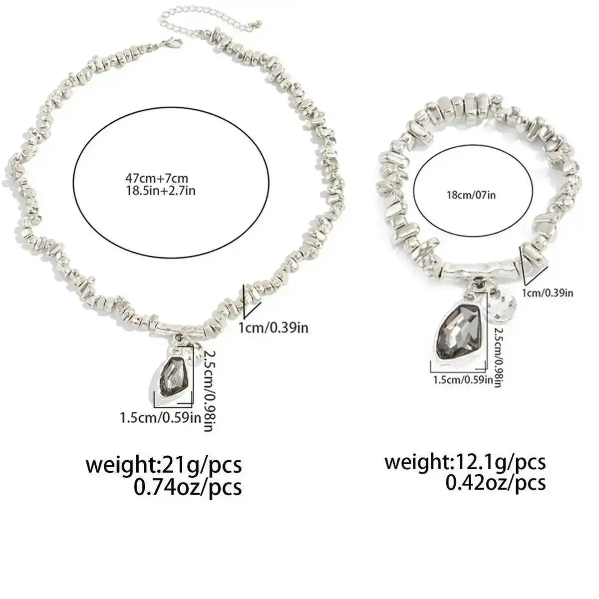 Vintage Irregular CCB Beads Chain Necklace Bracelets for Women Goth Crystal Pendant Choker Jewelry Set Halloween Gifts