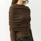 Ruched Overlay Long Sleeve Tops High Quality 2026 Fall T Shirts Woman Clothing