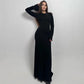 Long Sleeve Black Dress Elegant Fashion Winter Outfits Ribbed Knit Flare Hem Bodycon Maxi Dresses for Women