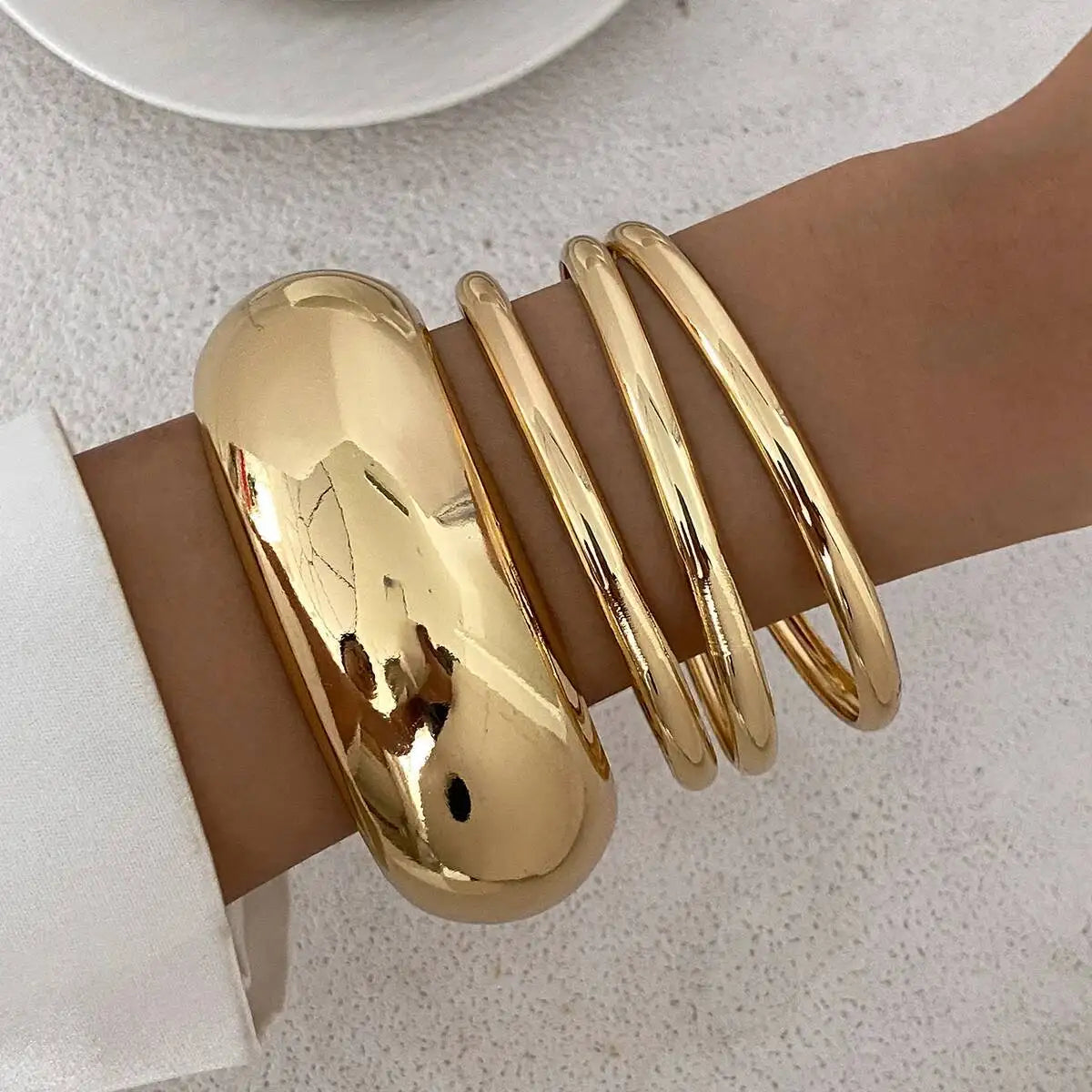 Women's Trendy Minimalism Vintage Stackable Bangle Bracelet Set 4 Styles Daily Charm Temperament Jewelry Accessories Gift