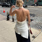 Women Backless Halter Crop Top Solid Color Satin Slip Tank Top Casual Office Ladies Off Shoulder Evening Party Vests