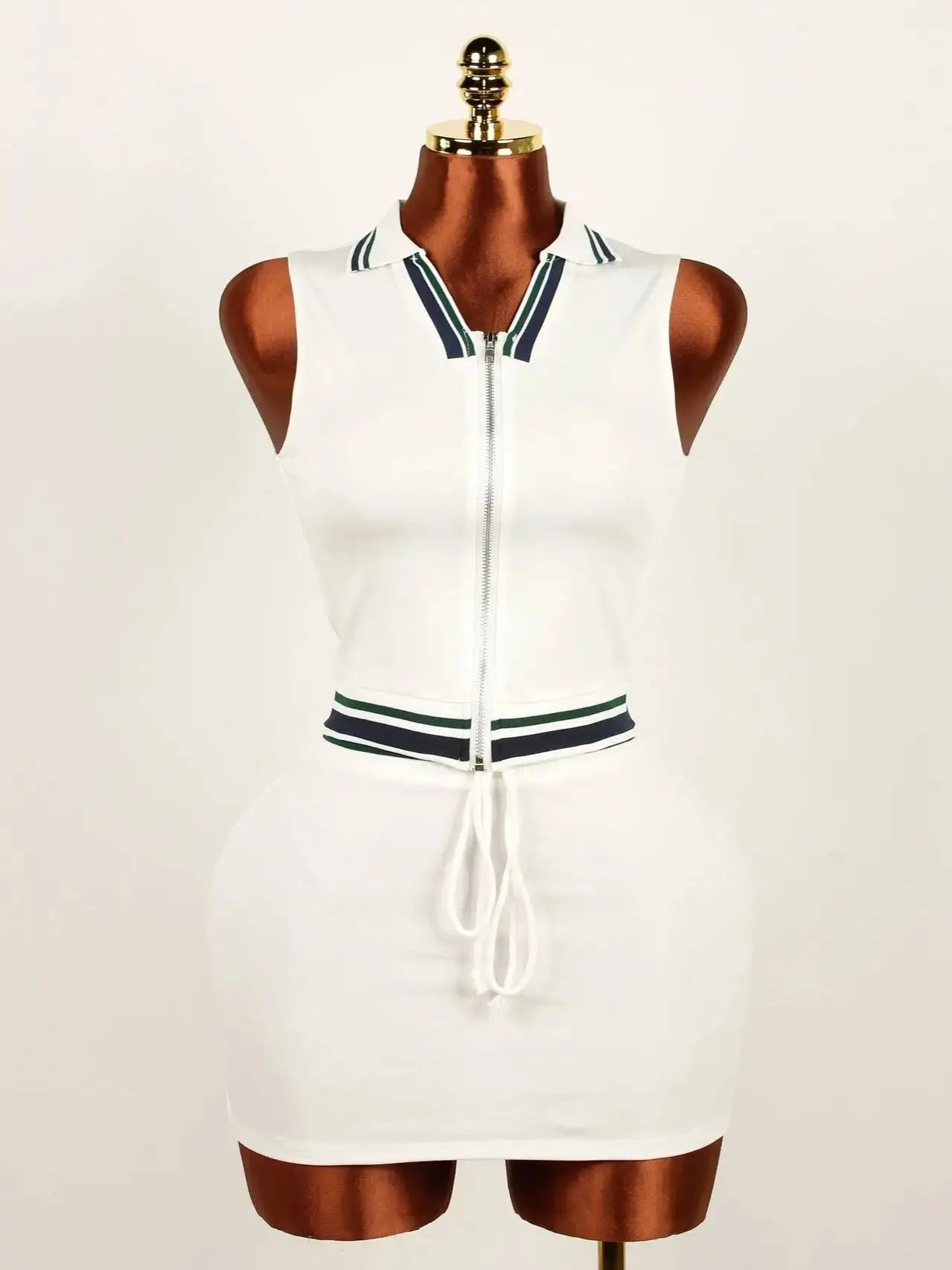 Sexy Sporty 2-Piece Set Women Tracksuit Casual Sash Zip Polo Neck Tank Tops+Mini Peach Hip Skirts Matching Streetwear