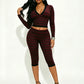 Striped Print 2 Piece Set Women Line Patchwork Trend V-Neck Full Sleeve T-Shirt+Capri Pants Fashion Chic Street Suits