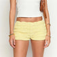 Women Summer Y2K Lace Tiered Shorts Low Waist Bow Front Ruffle Hot Pants Casual Smocked Bodycon Mini Shorts