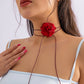 Exaggerated Goth Big Rose Flower Clavicle Chain Necklace for Women Romantic Kpop Adjustable Bowknot Choker Dinner Party Jewelry