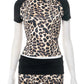 Leopard Print Fashion Patchwork 2 Piece Set Women o-Neck Short Sleeve Top+Ruched Waist Shorts Casual Sporty Outfits