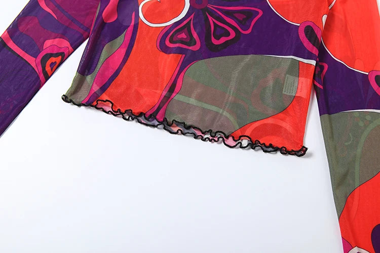 Sexy Sporty 2-Piece Set Women Tracksuit Sporty Fall Crop Tops+Leggings Matching Tight Stretch Colorful Print Streetwear