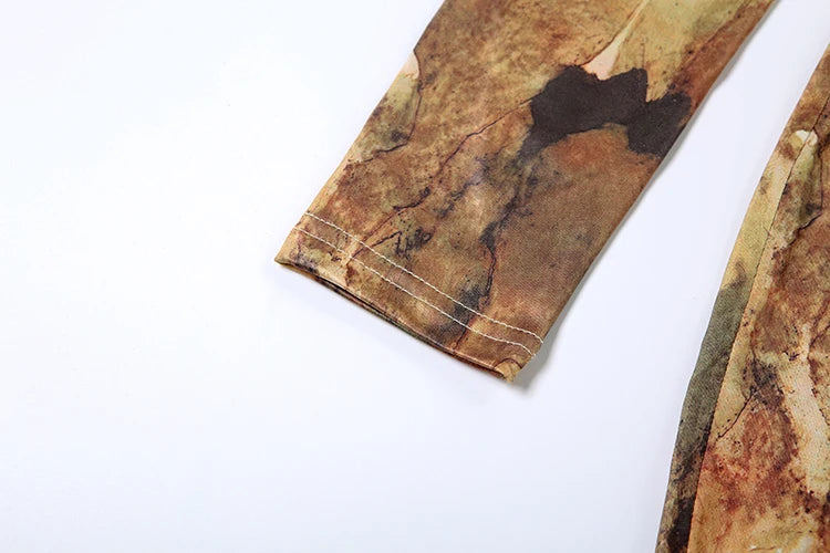 Tie Dye Elegant Maxi Dress Women U-Neck Long Sleeve Sexy Autumn Trend Simple Evening Stretchy Skinny Clubwear Bodycon