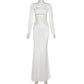 Hollow Long Sleeve Fishtail Maxi Dresses Woman Elegant Clothes White Black Evening Party Dress