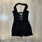 Sexy Hollow Playsuits Women Halter Deep V-Neck Shirring Backles Sleeveless Skinny Peach Hip Midnight Fashion Rompers