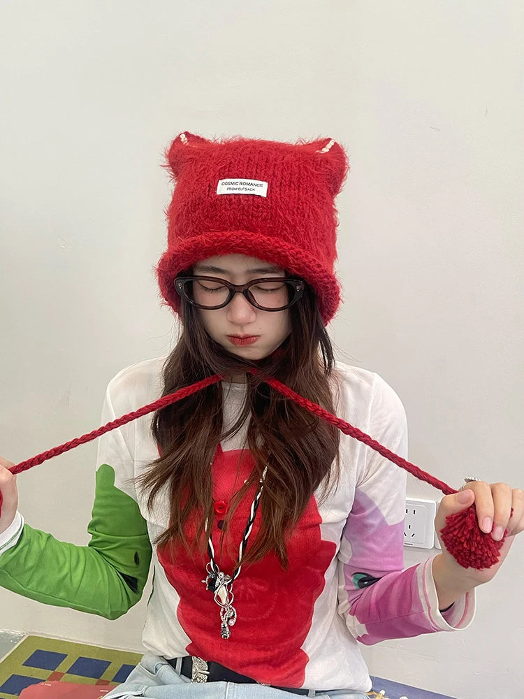 2025 New Arrivals Elf Ears Knitted Woolen Hat For Women