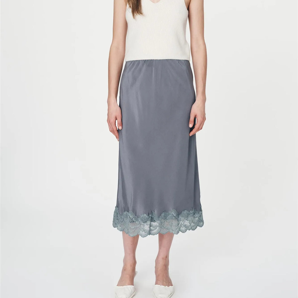 Elegant Women Satin Half Slips Lace Trim Long Underskirt High Waisted Silky Skirt Soft Slip Dress for Skirts Dresses