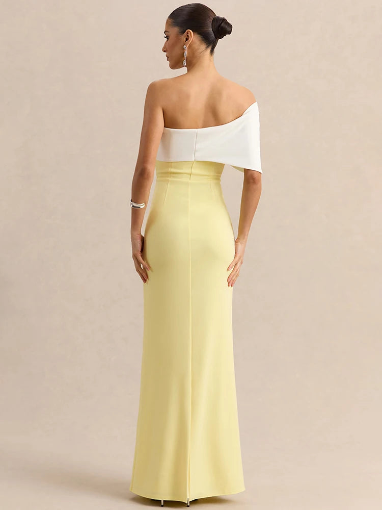Off-shoulder Strapless Sexy Maxi Dress Women Elegant Patchwork Bow Backless Sleeveless Bodycon Club Party Long Dresses