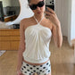 Hottie Backless Tank Top Women Sexy Halter Bandages Ruched Patchwork Sleeveless Fashion Simple Party Street Club Vest