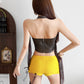 Party Sexy 2Piece Set Women Zip Halter Patchwork Mesh Hollow Vest+Print Metal Ring Tassel Cross Bandage Skirt Summer Suit