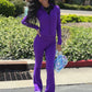 Casual Sporty 2 Piece Set Women Tracksuit Basic Stretch Zip Jacket+Stretch Flare Pants Matching Fitness Street Outfit
