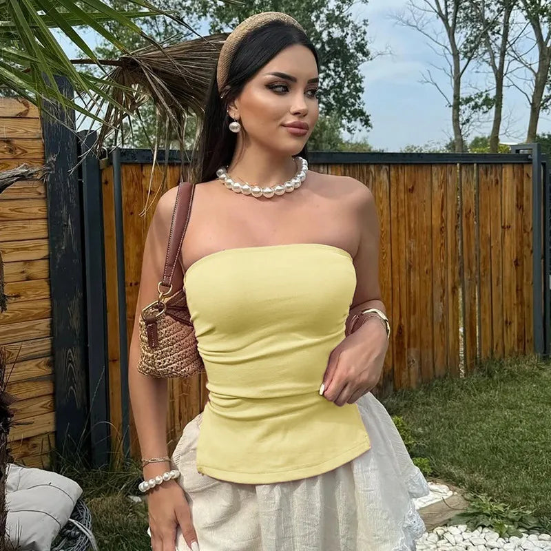 Solid Color Tube Top Summer Y2k Clothes Cute Sexy Side Split Backless Tank Tops Woman 2025