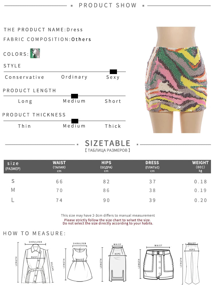 Midnight Colorful Sequin Patchwork Skirt Women Sexy Hottie Street Mini Peach Hip Clubwear Fashion Chic Skinny Outfits