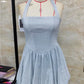 Women's Summer Halter Neck Tulle Mini Dress Glitter Sleeveless Open Back Cross Bandage Puffy Hem Cocktail Dress