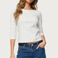 Women's Spring Summer T-Shirt Quarter Sleeve Round Neck Dots Print Slim Fit Tops Blouse Casual Daily Streetwear