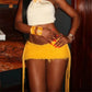 Women Textured Knit Mini Skirt Summer Fashion Solid Color Low Rise Short Skirts with Long Fringe Side Ties and Raw Edges