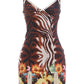 Flower Print Sling Dress Woman Lace Patchwork Low-Neck Backless Shape Waist Irregular Hem Sexy Fashion Mini Bodycon