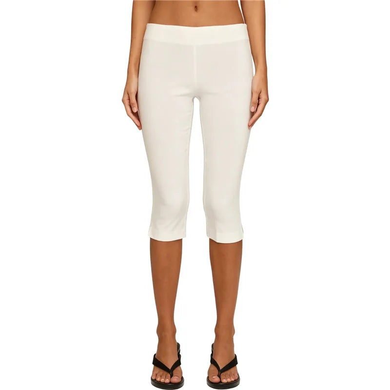 Women Basic Capri Leggings Solid Low Rise Elastic Waist Slim Knee Length Cropped Pants Y2K Casual Daily Street Trousers