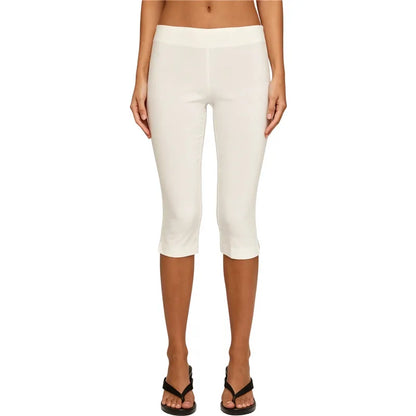 Women Basic Capri Leggings Solid Low Rise Elastic Waist Slim Knee Length Cropped Pants Y2K Casual Daily Street Trousers