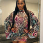 Sexy Backless Dress Women Trend Wild Colorful Print Bandages Bell Sleeves Fashion Chic Street Club Peach Hip Bodycon