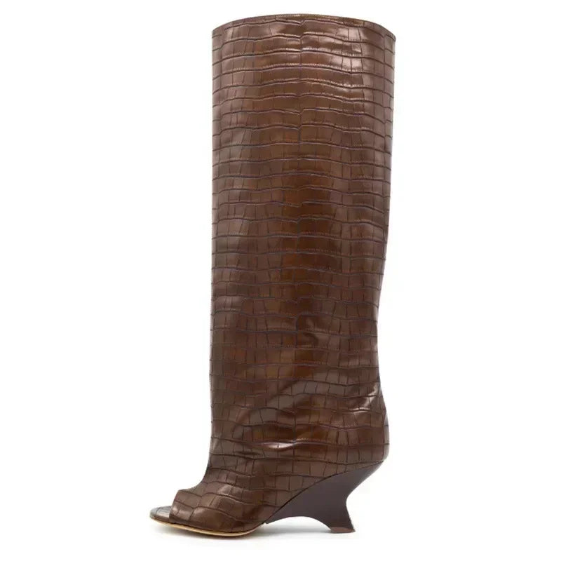 Women's Fish Mouth Thick High Heels Knee Length Cool Boots Slant Heel Fashion Show Large Size Spring/Summer Women's Boots