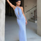 Sexy Backless Maxi Dress Women Halter Ruched Hollow Sleeveless Robe Vacation Fashion Beach Party Elegant Vestidos
